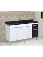 Balcão Flat de Cozinha para Pia 4 Portas 1 Gaveta – 1,43 m – Branco com Preto