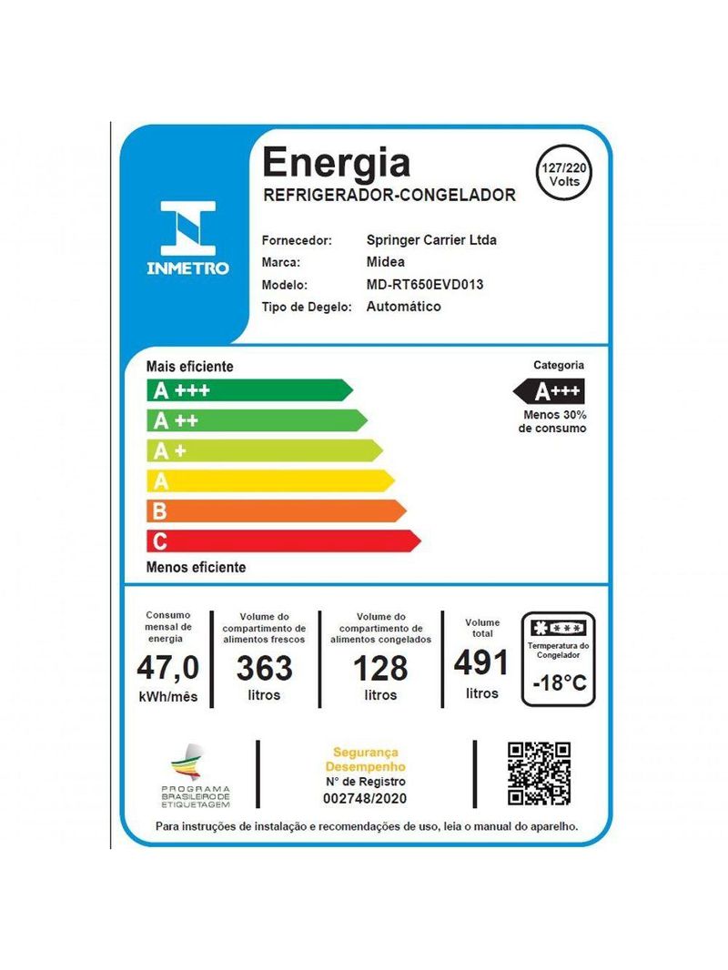 Geladeira Frost Free Inverter Midea 491L - Branco Bivolt