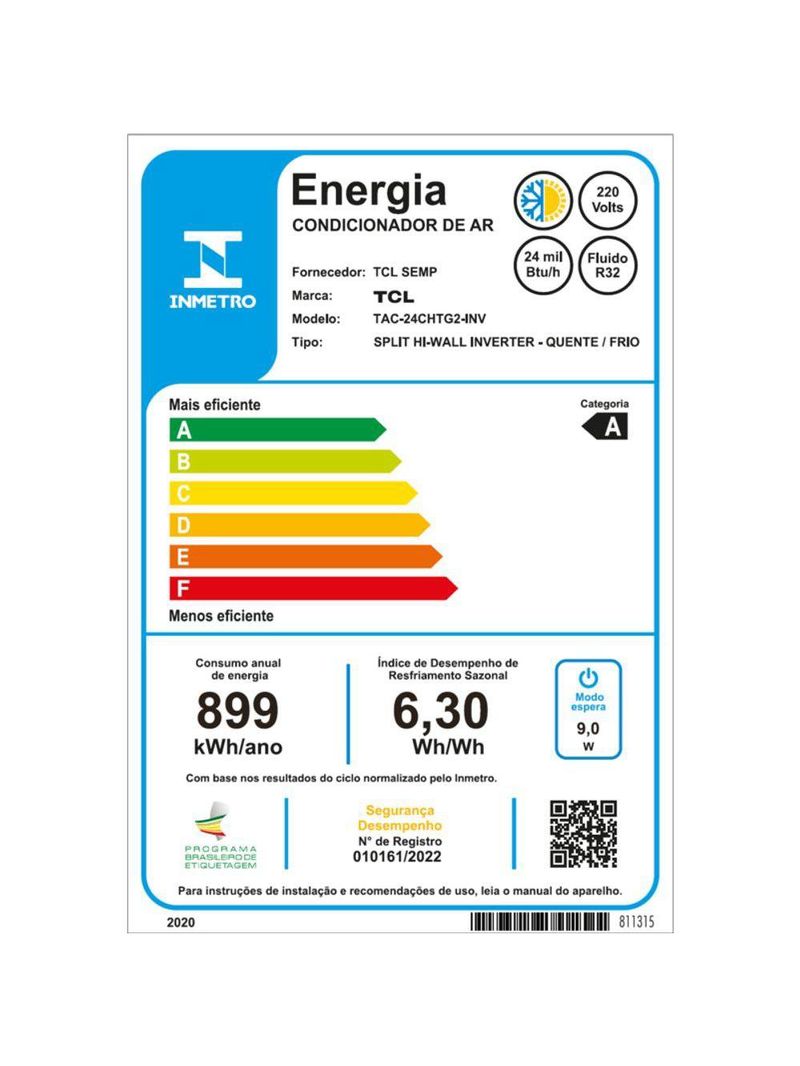 Ar Condicionado Split Hi Wall TCL T-Pro 20 Inverter 24000 BTUs Quente e Frio 220V R-32