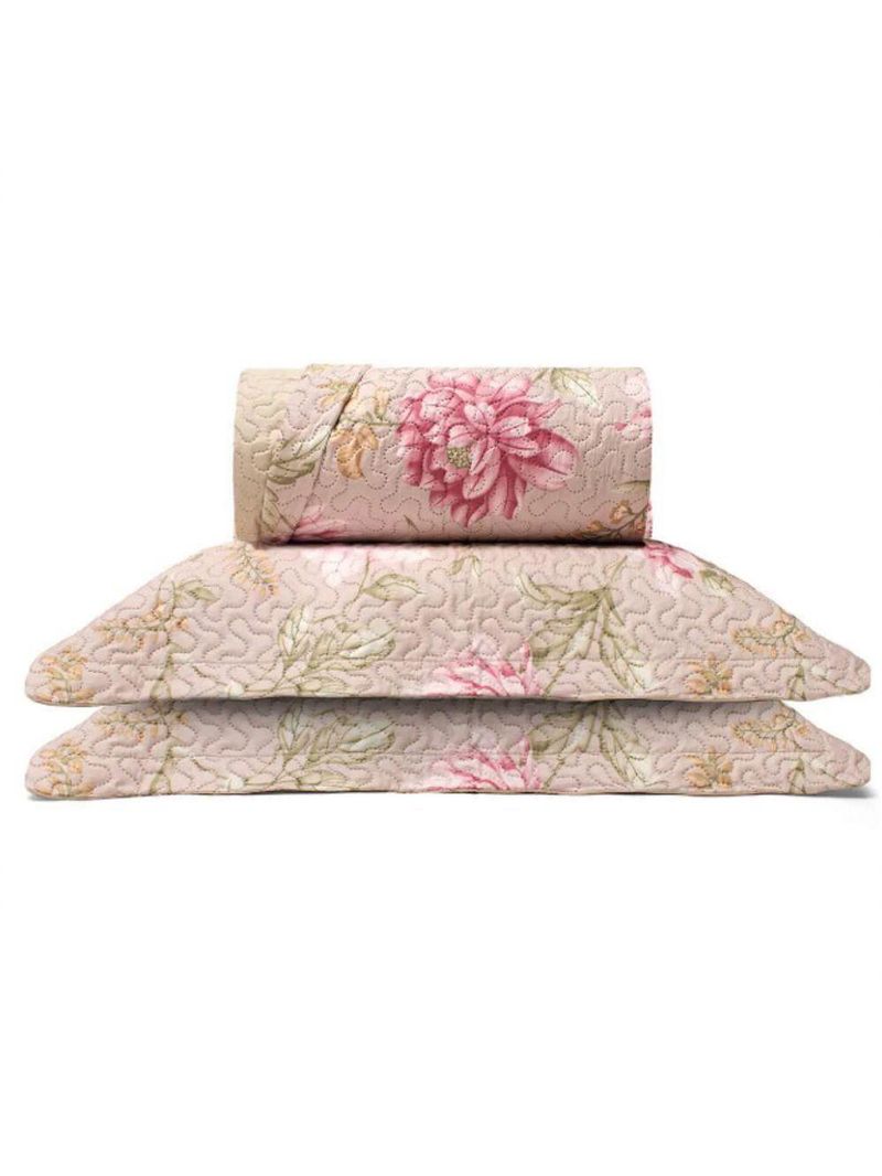 Cobre Leito Buettner Queen Microfibra Renove Estampado Leticia 3 Peças Bege