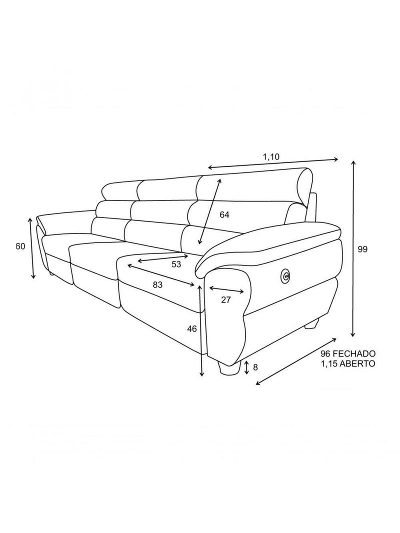 Sofá Reclinável Elétrico De Couro Liverpool Light Blue - Mempra
