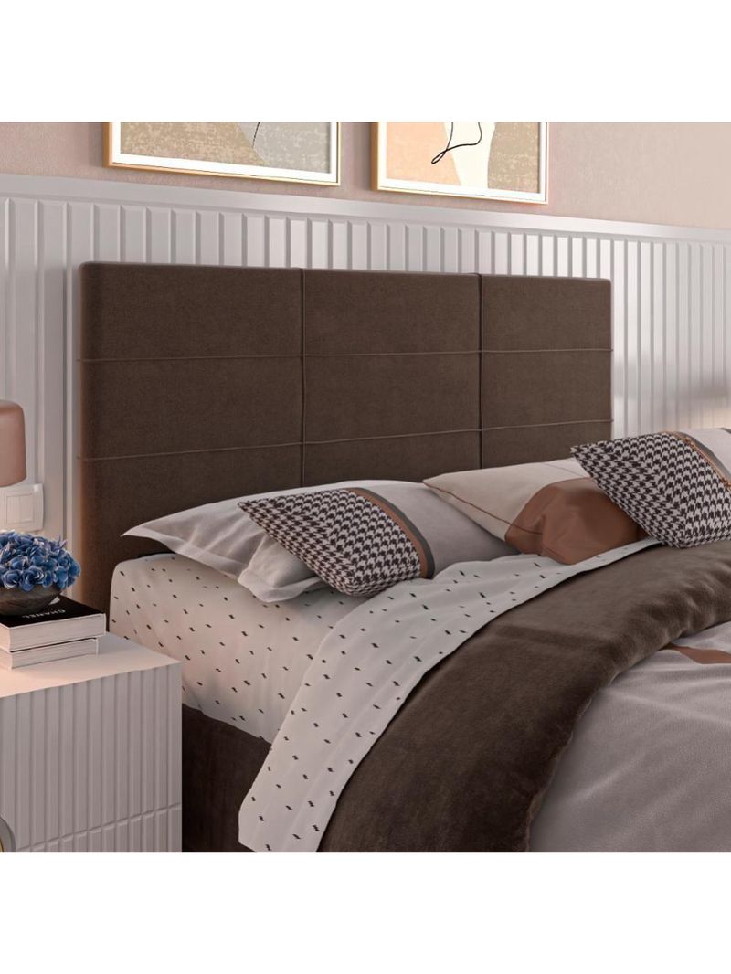Cabeceira para Cama Box Casal Malu 1,40m Marrom Suede