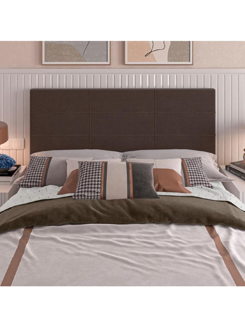 Cabeceira para Cama Box Casal Malu 1,40m Marrom Suede