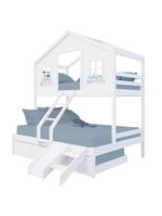 Treliche Casal/Solteiro Casinha dos Sonhos Kit Escada/Escorregador Madeira Maciça Branco Megamobilia