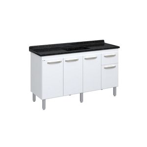 Balcão Flat De Cozinha Para Pia 4 Portas 1 Gaveta 1,43 Metros Branco