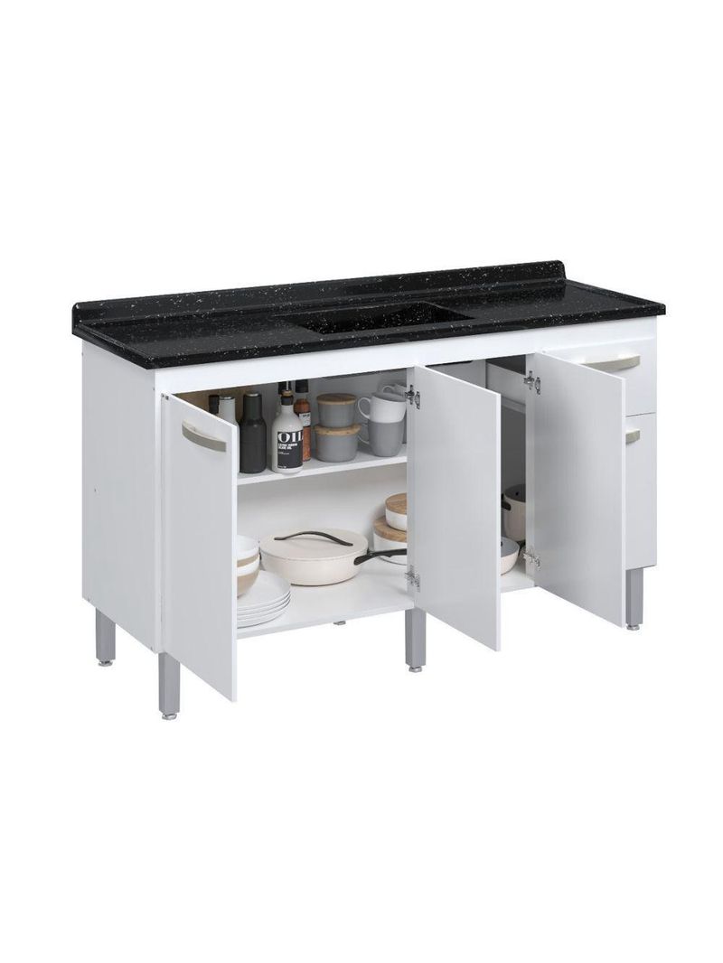 Balcão Flat Cozinha Para Pia 4 Portas 1 Gaveta 1,43m
