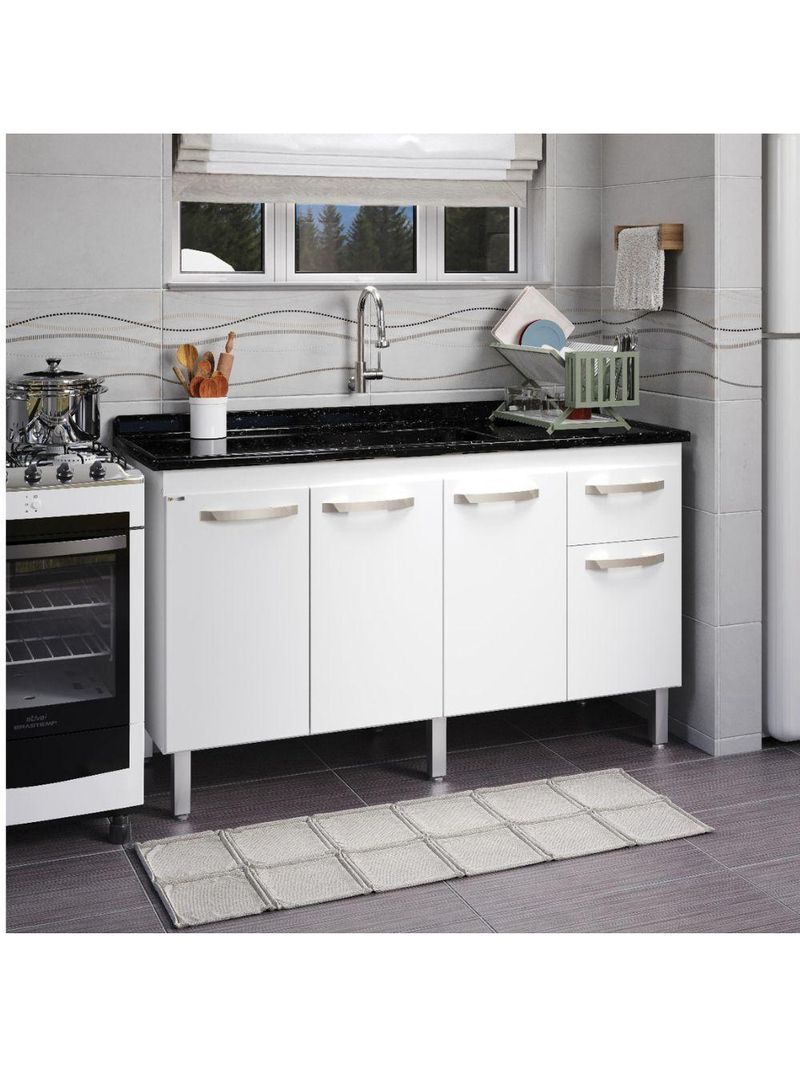 Balcão Flat Cozinha Para Pia 4 Portas 1 Gaveta 1,43m