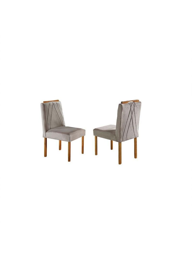 Conjunto Sala de Jantar 6 Lugares Mesa Lisy e 6 Cadeiras em Veludo - Móveis Mix - Cor: Mel/Off White
