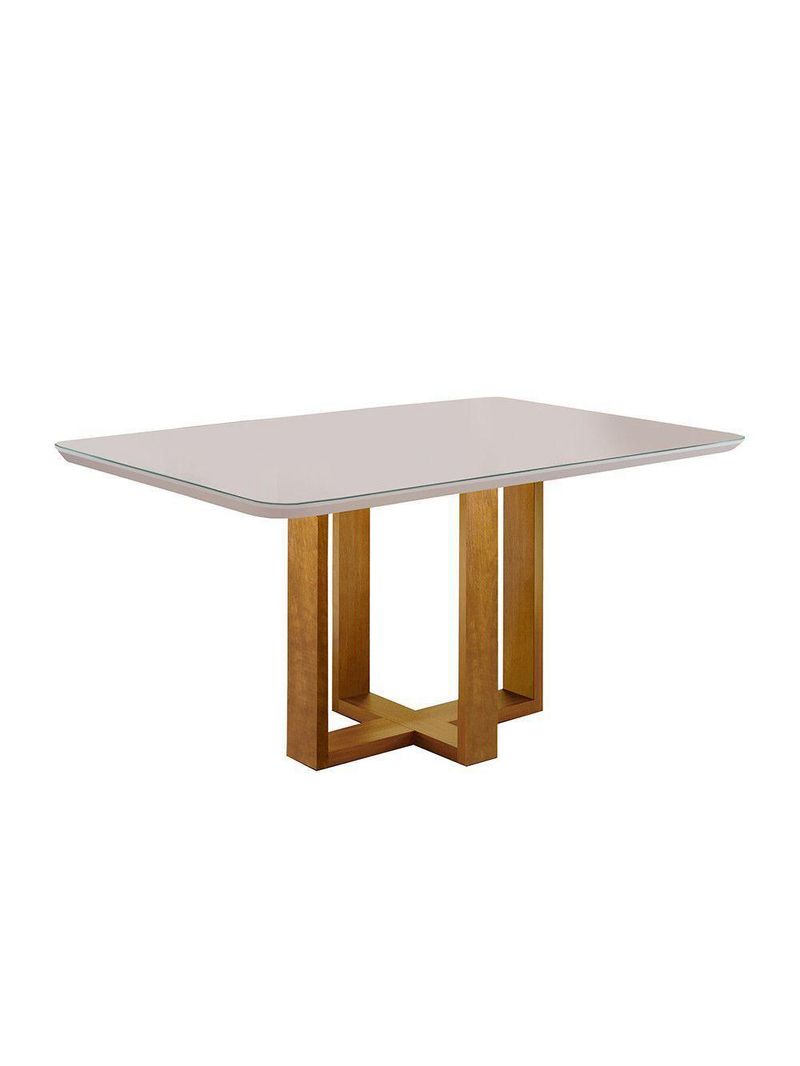 Conjunto Sala de Jantar Mesa e 4 Cadeiras Madeira Maciça Madri - Linho Cinza - Mel/off White/Cinza Claro