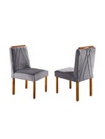 Conjunto Sala de Jantar Mesa e 4 Cadeiras Madeira Maciça Madri - Linho Cinza - Mel/off White/Cinza Claro