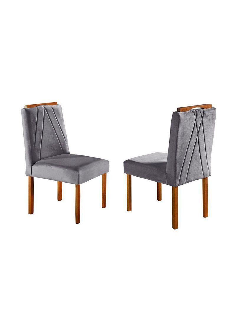 Conjunto Sala de Jantar Mesa e 4 Cadeiras Madeira Maciça Madri - Linho Cinza - Mel/off White/Cinza Claro