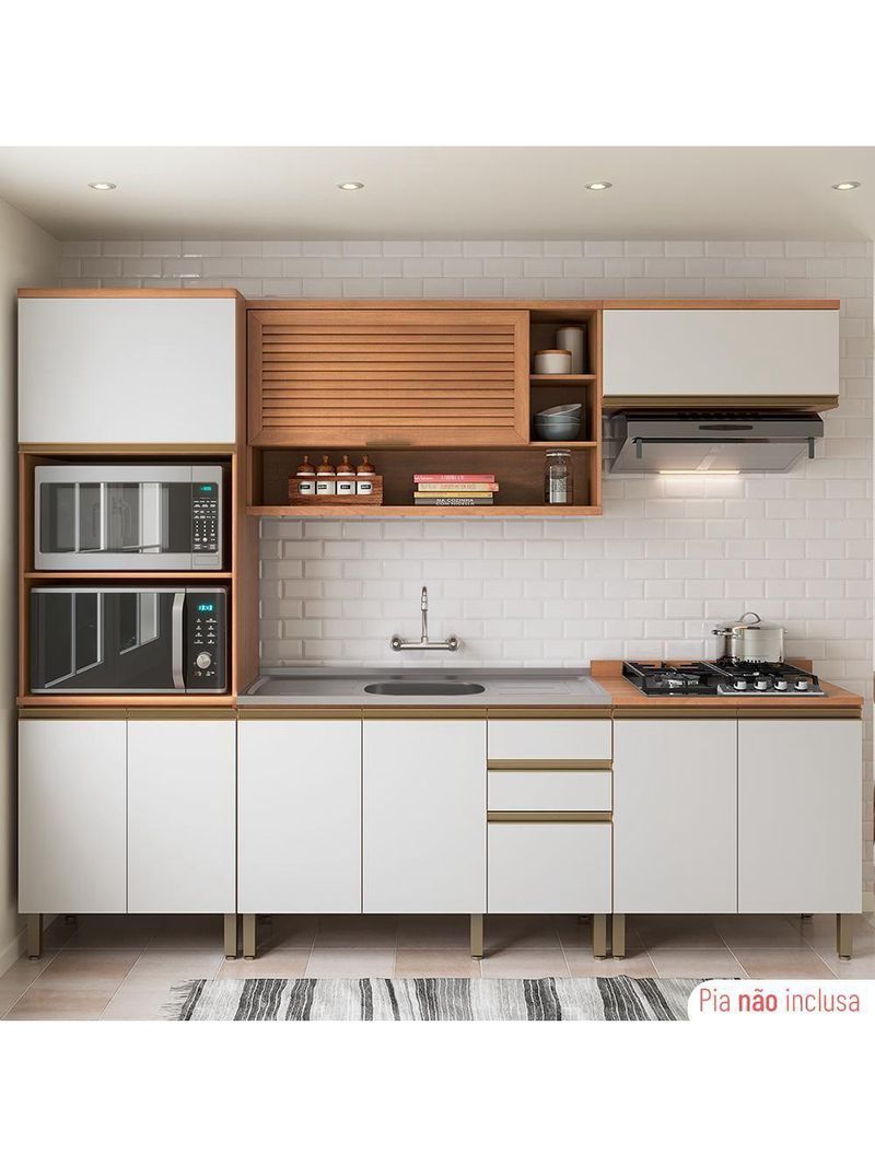 Cozinha Completa Thela Bárbara Torre Quente E Balcão P/ Pia Freijó/branco