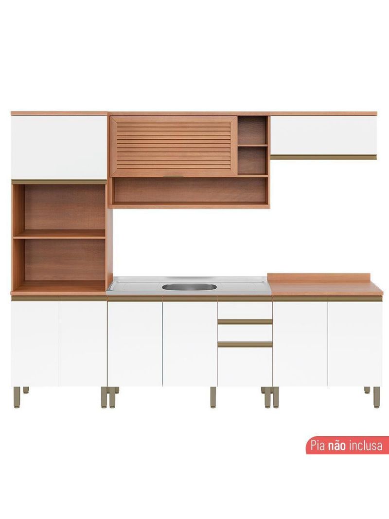 Cozinha Completa Thela Bárbara Torre Quente E Balcão P/ Pia Freijó/branco