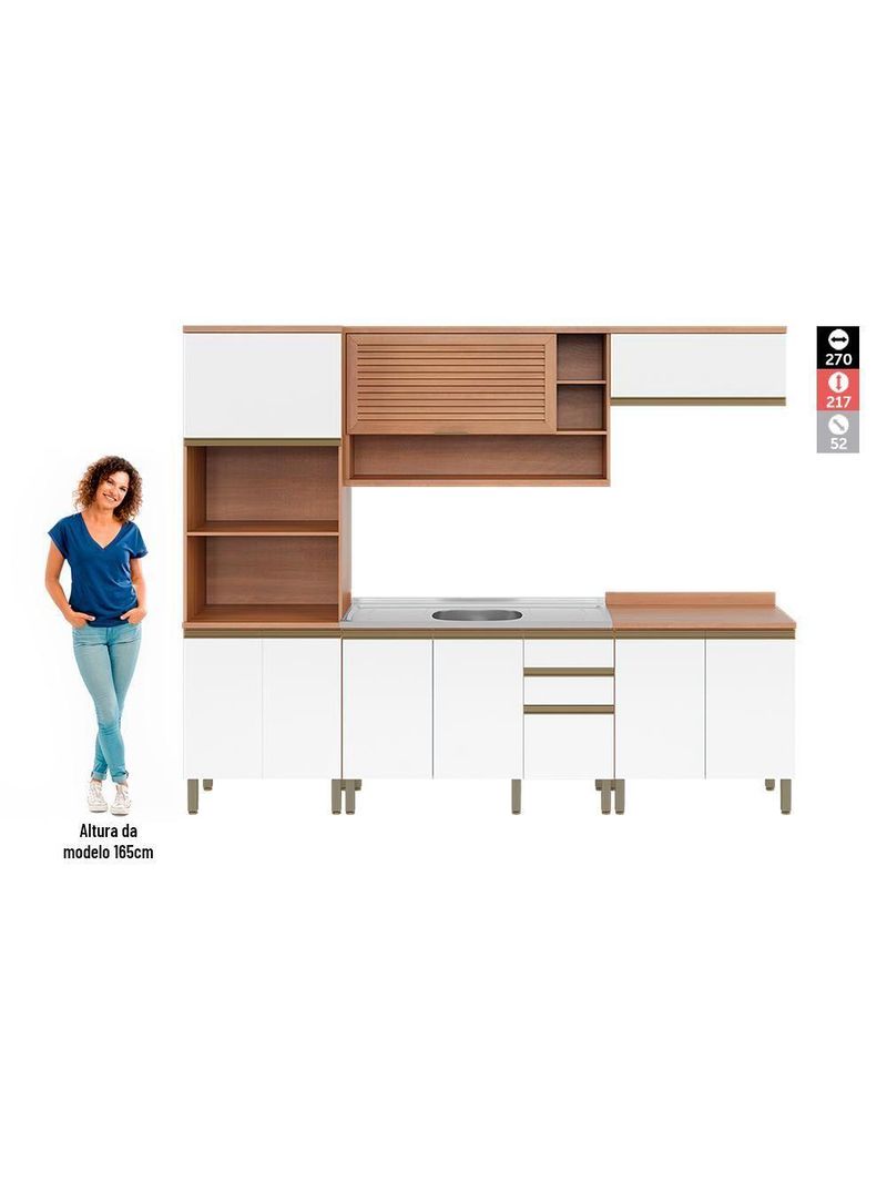 Cozinha Completa Thela Bárbara Torre Quente E Balcão P/ Pia Freijó/branco