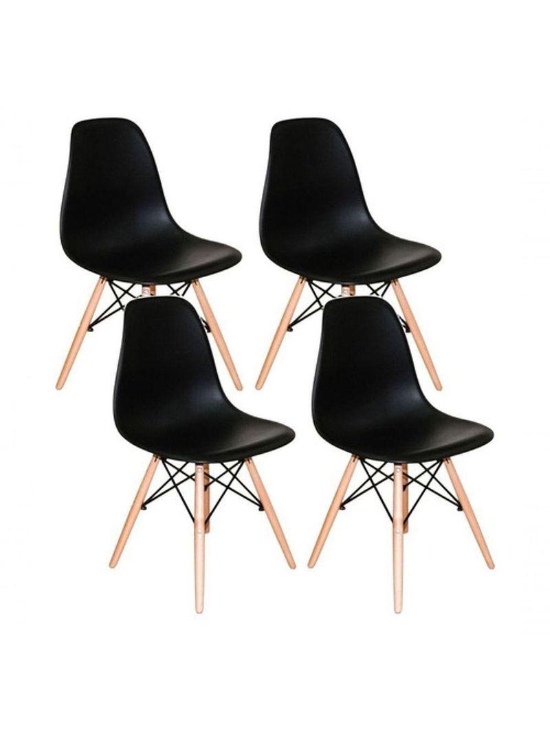 Mesa Redonda 90cm Com 4 Cadeiras Eames Eiffel Pés De Madeira Preta