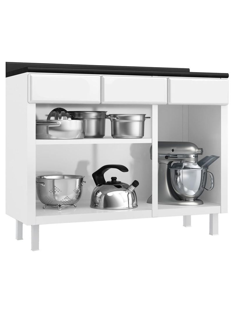 Balcão Gabinete de Cozinha Aço Telasul Topázio com Tampo