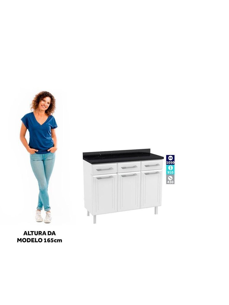 Balcão Gabinete de Cozinha Aço Telasul Topázio com Tampo