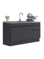 Balcão Cozinha Gabinete Pia 150 Cm 3 Portas 1 Gaveta Preto