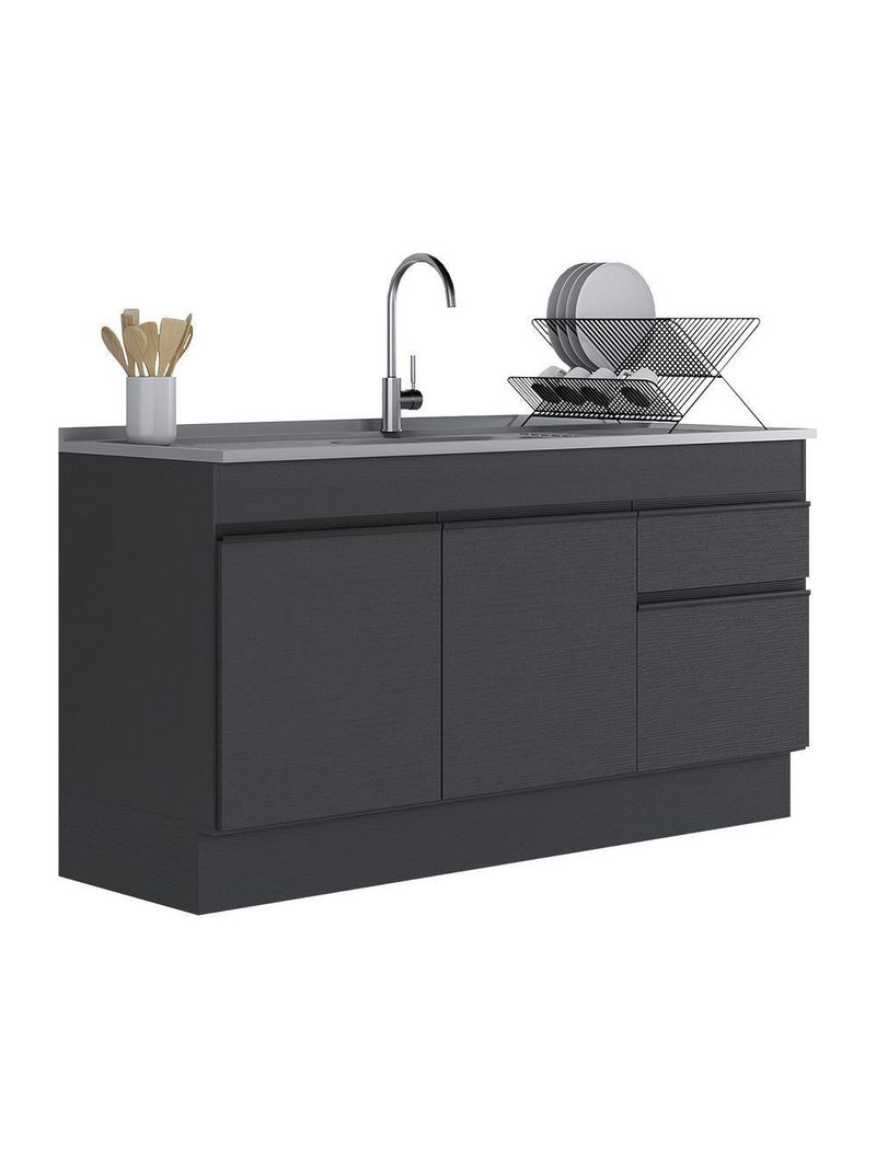 Balcão Cozinha Gabinete Pia 150 Cm 3 Portas 1 Gaveta Preto