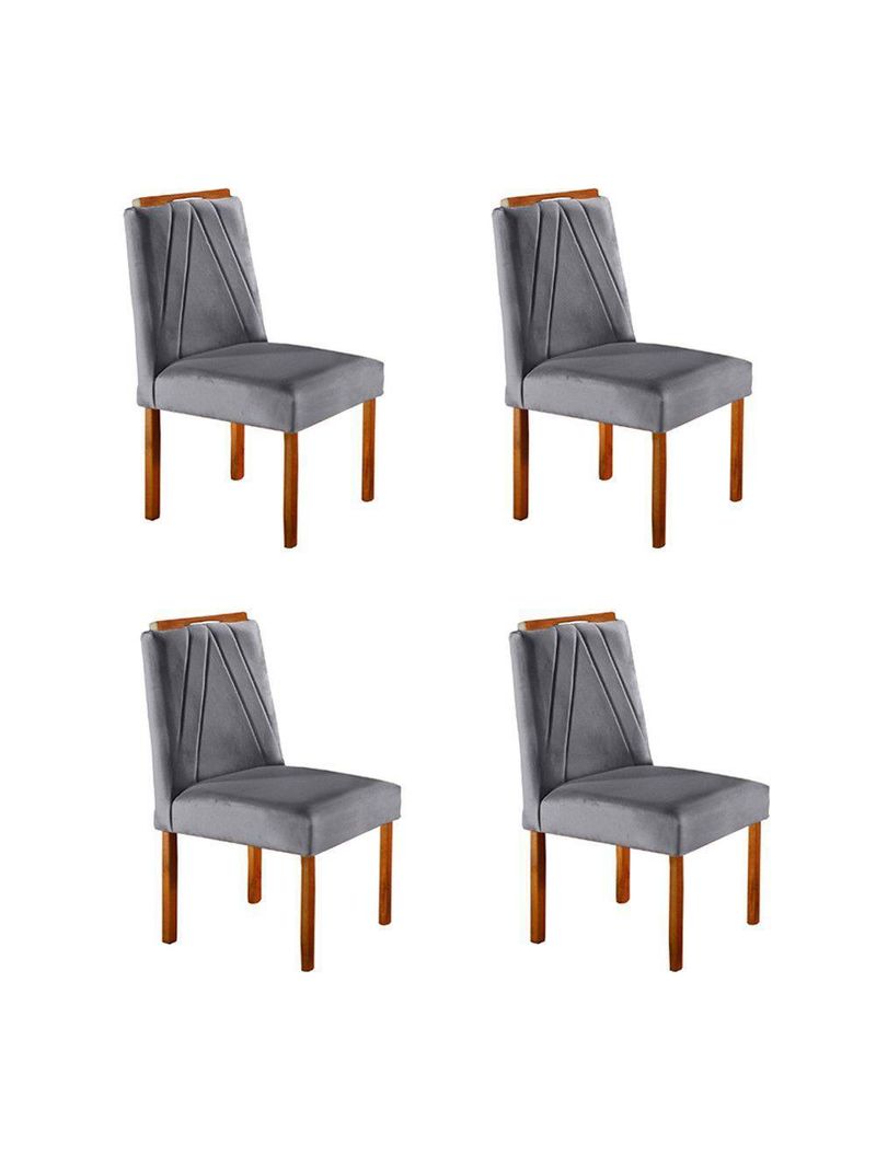 Conjunto 4 Cadeiras Safira Em Madeira Maciça Móveis Mundial Cinza Profundo