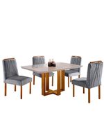Conjunto Sala de Jantar Mesa Tampo de Vidro 4 Cadeiras Lisboa Mundial Móveis Mel/Cinza Mel/Cinza