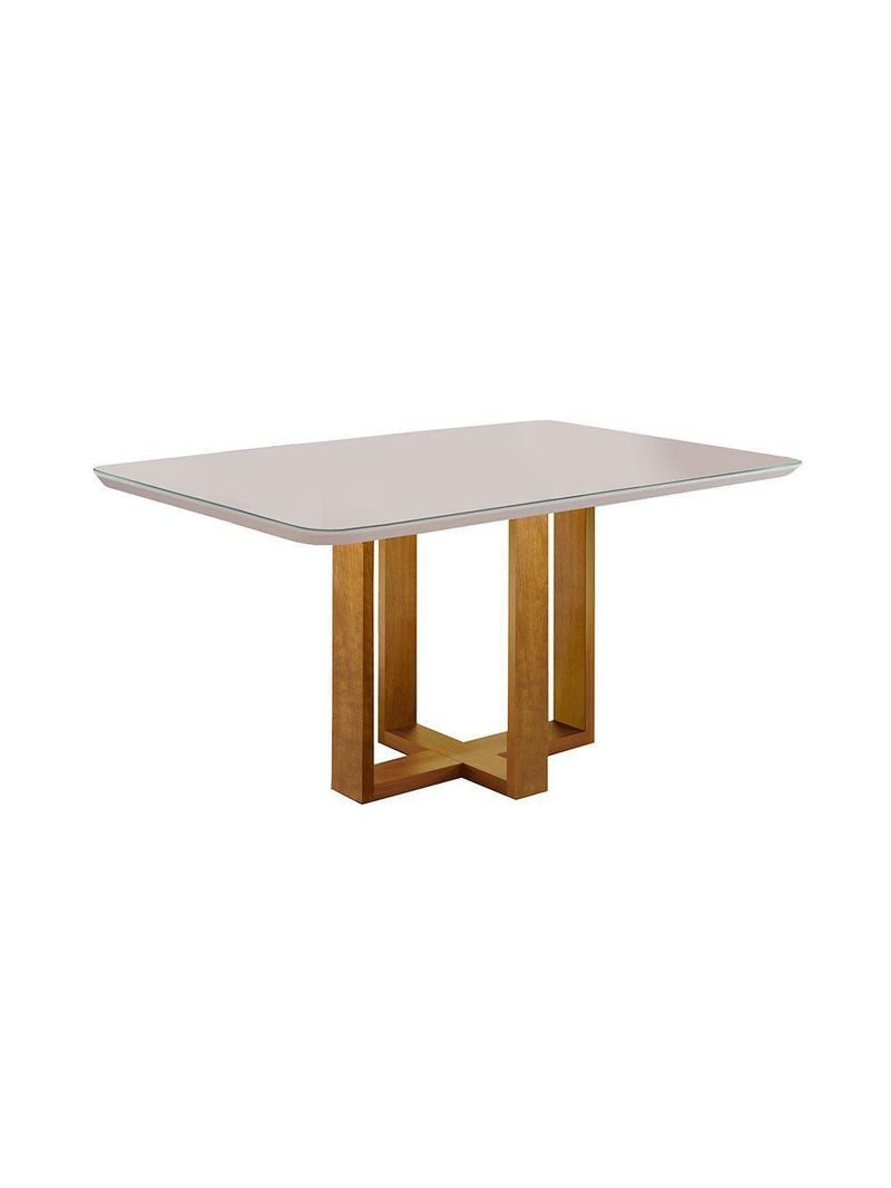 Conjunto Sala de Jantar Mesa Tampo de Vidro 4 Cadeiras Lisboa Mundial Móveis Mel/Cinza Mel/Cinza