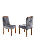 Conjunto Sala de Jantar Mesa Tampo de Vidro 4 Cadeiras Lisboa Mundial Móveis Mel/Cinza Mel/Cinza