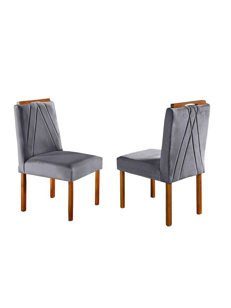 Conjunto Sala de Jantar Mesa Tampo de Vidro 4 Cadeiras Lisboa Mundial Móveis Mel/Cinza Mel/Cinza