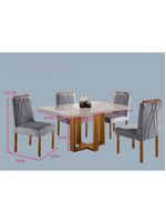 Conjunto Sala de Jantar Mesa Tampo de Vidro 4 Cadeiras Lisboa Mundial Móveis Mel/Cinza Mel/Cinza