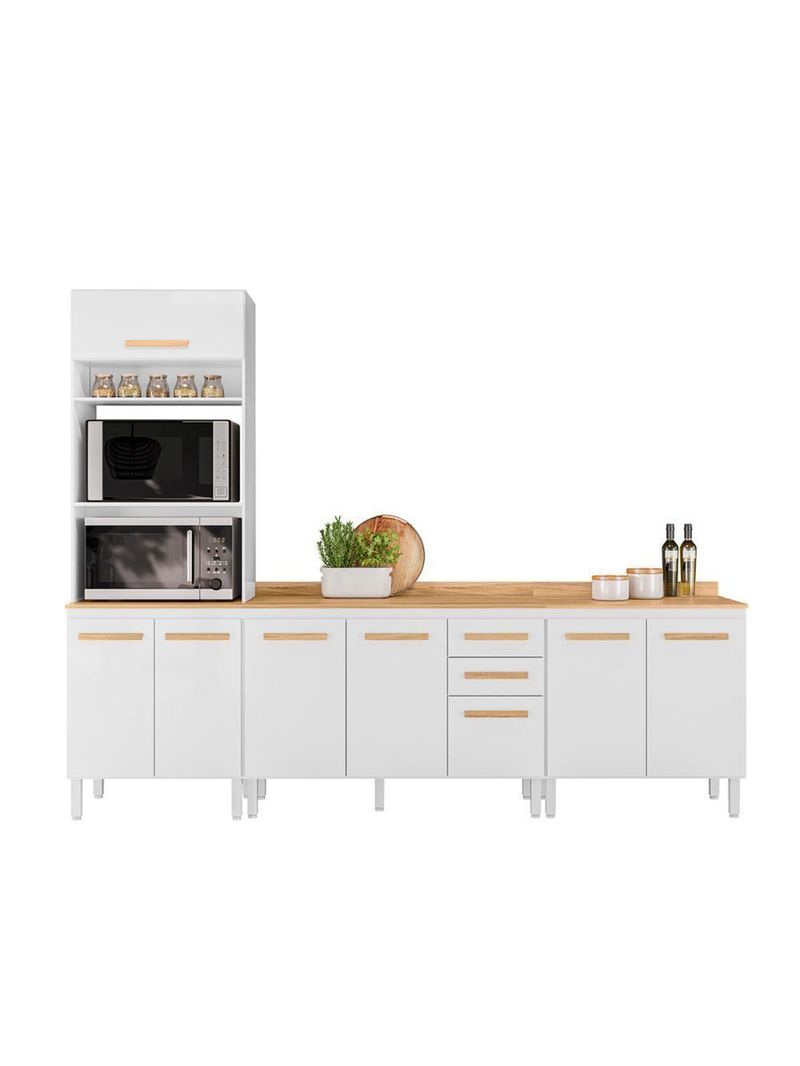 Conjunto De Cozinha Aria Modulado Com 8 Portas 2 Gavetas Branco
