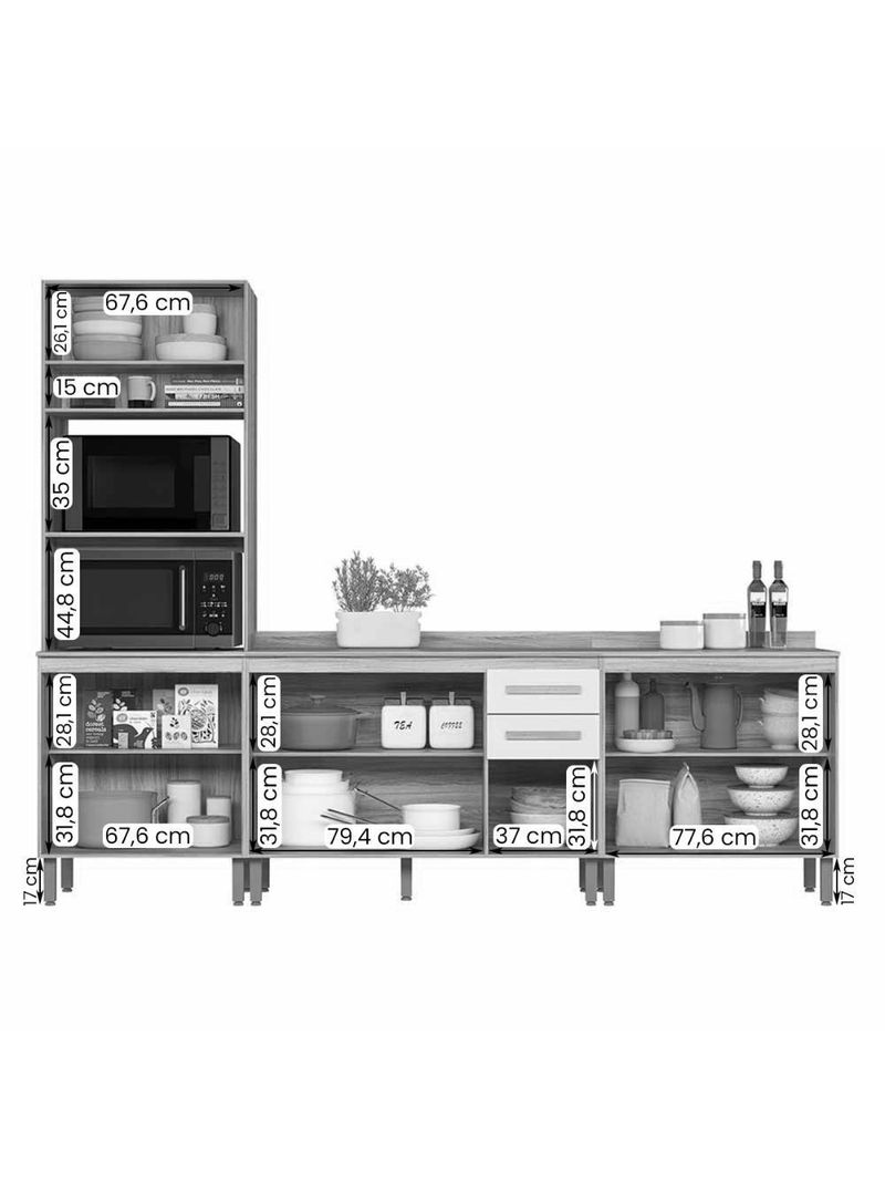 Conjunto De Cozinha Aria Modulado Com 8 Portas 2 Gavetas Branco