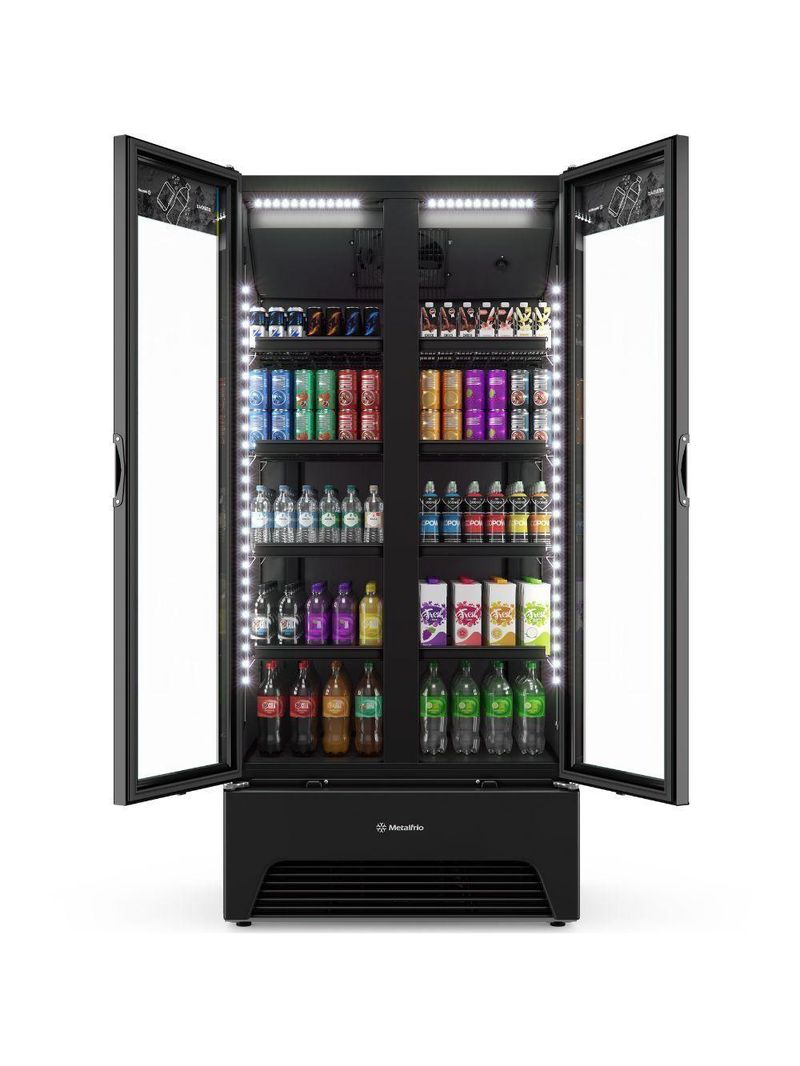 Expositor Optima Porta Dupla Slim Vb70ah All Black Metalfrio Refigerador 752 Litros All Black 220v