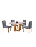 Conjunto Jantar 4 Lugares Mesa e Cadeiras Lisy Mel/Offwhite/Cinza