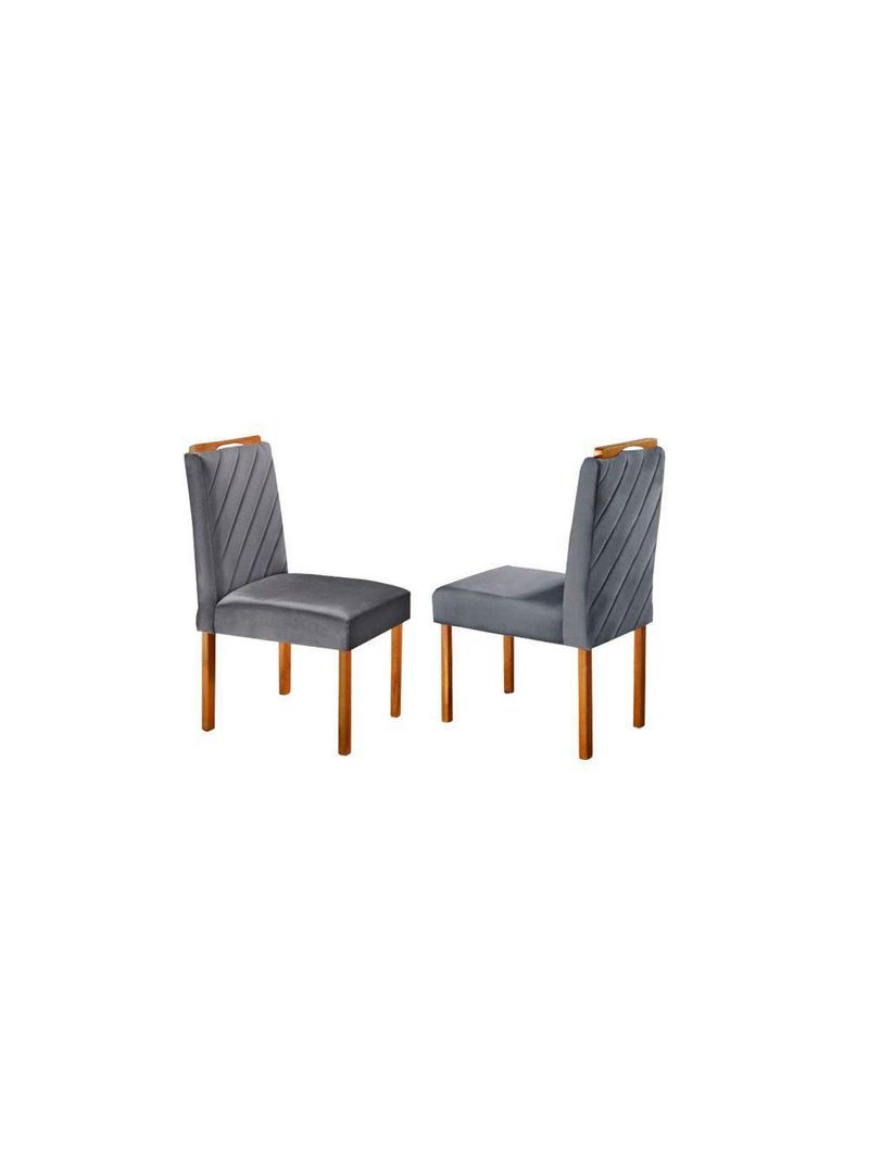 Conjunto Jantar 4 Lugares Mesa e Cadeiras Lisy Mel/Offwhite/Cinza