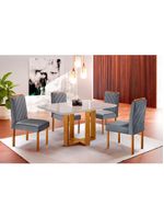 Conjunto Jantar 4 Lugares Mesa e Cadeiras Lisy Mel/Offwhite/Cinza