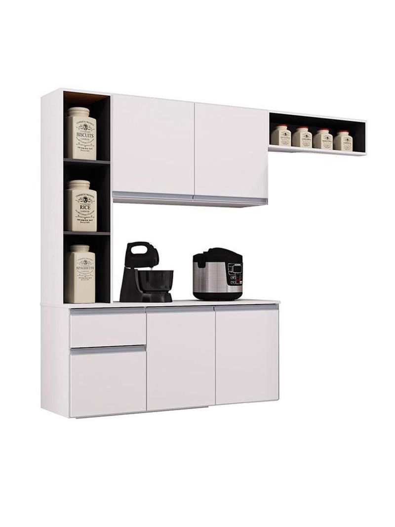 Cozinha Suspensa Com Balcão Mel 163 Cm Branco Preto - Poquema