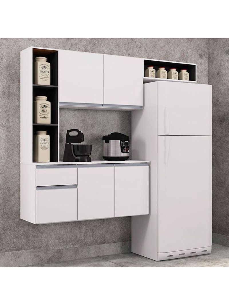 Cozinha Suspensa Com Balcão Mel 163 Cm Branco Preto - Poquema