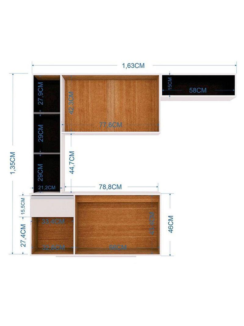 Cozinha Suspensa Com Balcão Mel 163 Cm Branco Preto - Poquema