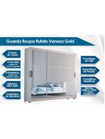 Guarda Roupa Casal 3 Portas de Correr e 4 Gavetas C/ Espelho e Pés Veneza Gold Branco - Rufato