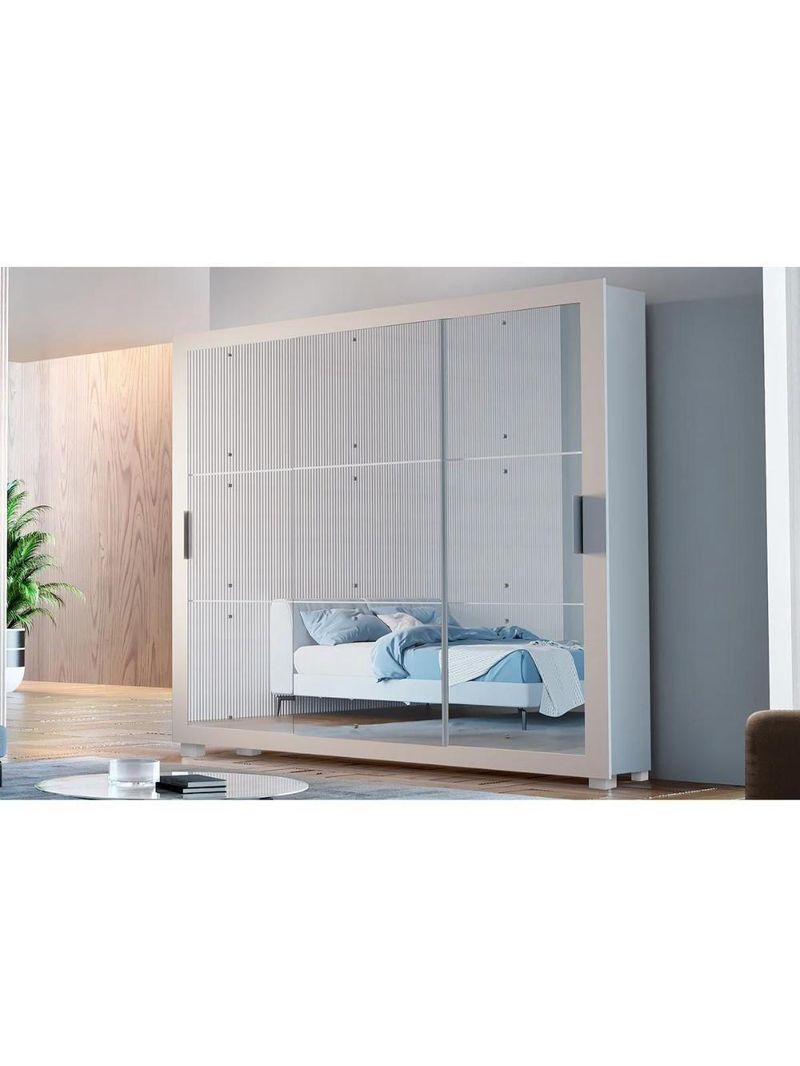 Guarda Roupa Casal 3 Portas de Correr e 4 Gavetas C/ Espelho e Pés Veneza Gold Branco - Rufato