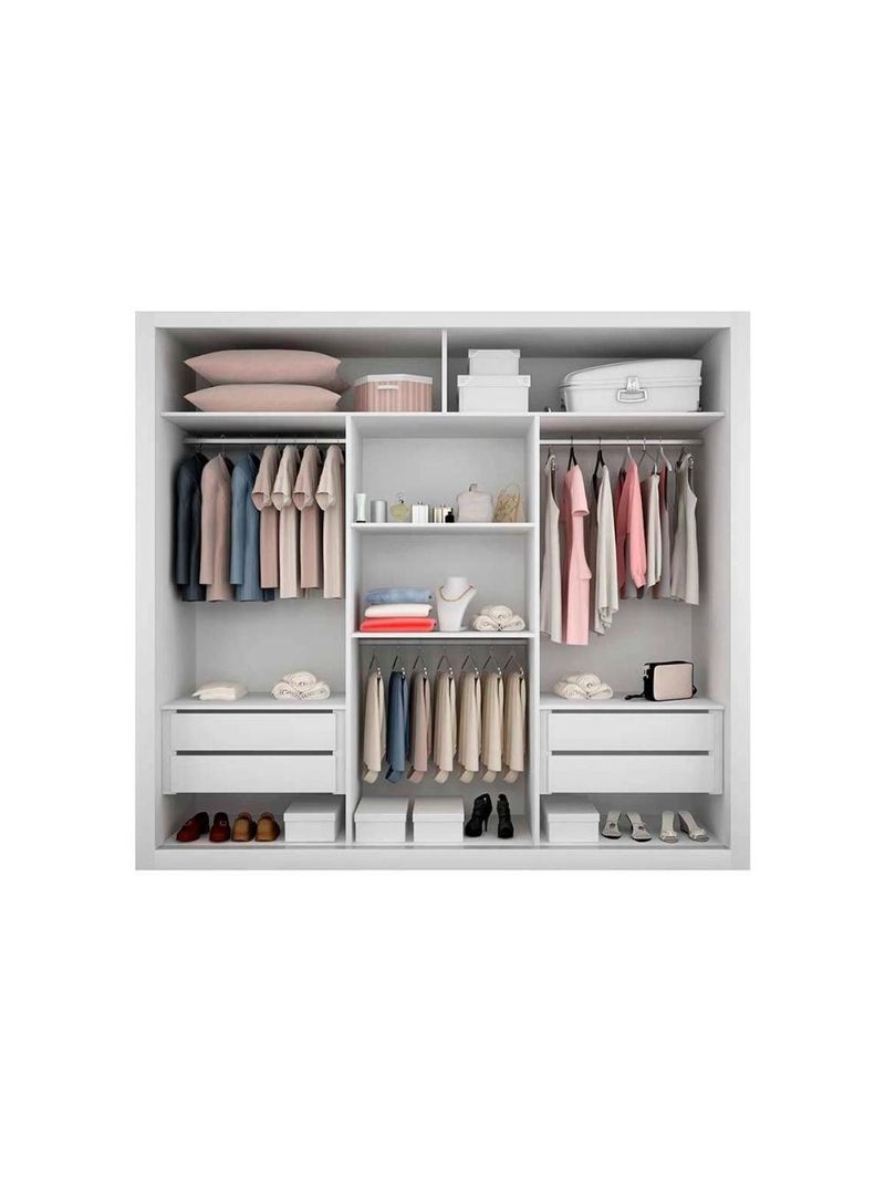 Guarda Roupa Casal 3 Portas de Correr e 4 Gavetas C/ Espelho e Pés Veneza Gold Branco - Rufato