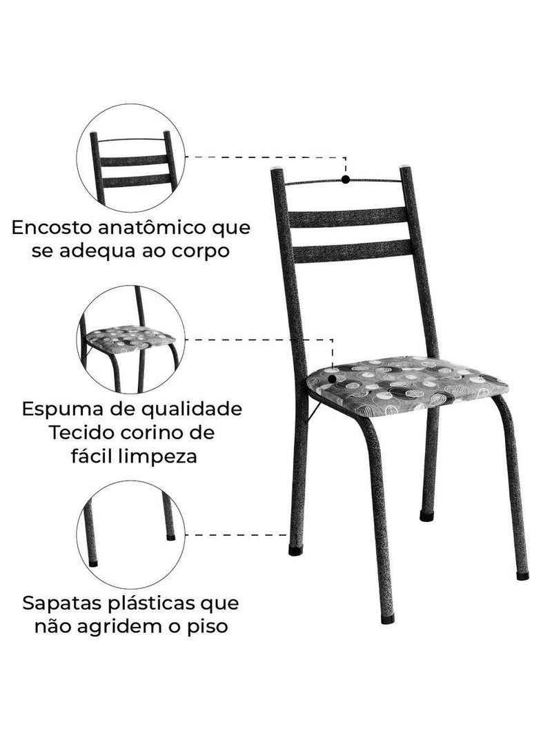 Conjunto Com 2 Cadeiras Tubular Itália Preto Craquelado-folha Artefamol Craqu Dark