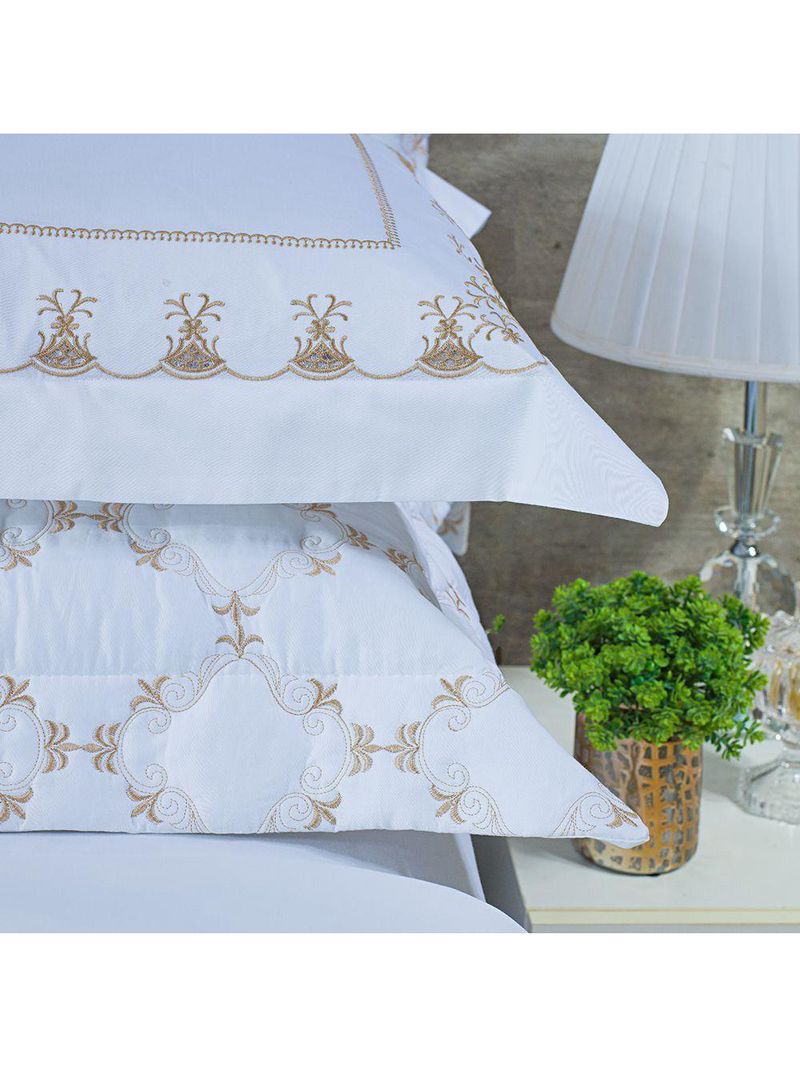 Jogo Cama Lençol Garland Queen Bordado 100% Algodão Acetinado 400 Fios 4 Peças - Branco