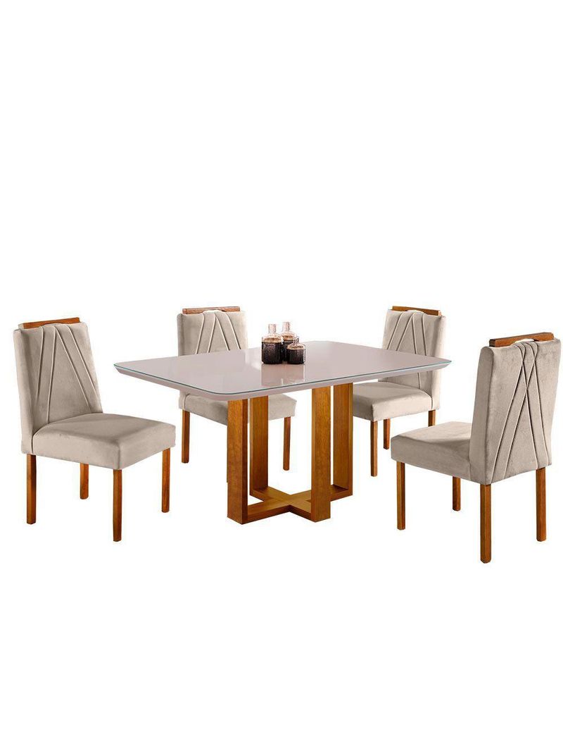Conjunto Sala de Jantar Mesa e 4 Cadeiras Berlim Bege - Móveis Mix Mel / Bege