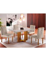 Conjunto Sala de Jantar Mesa e 4 Cadeiras Berlim Bege - Móveis Mix Mel / Bege
