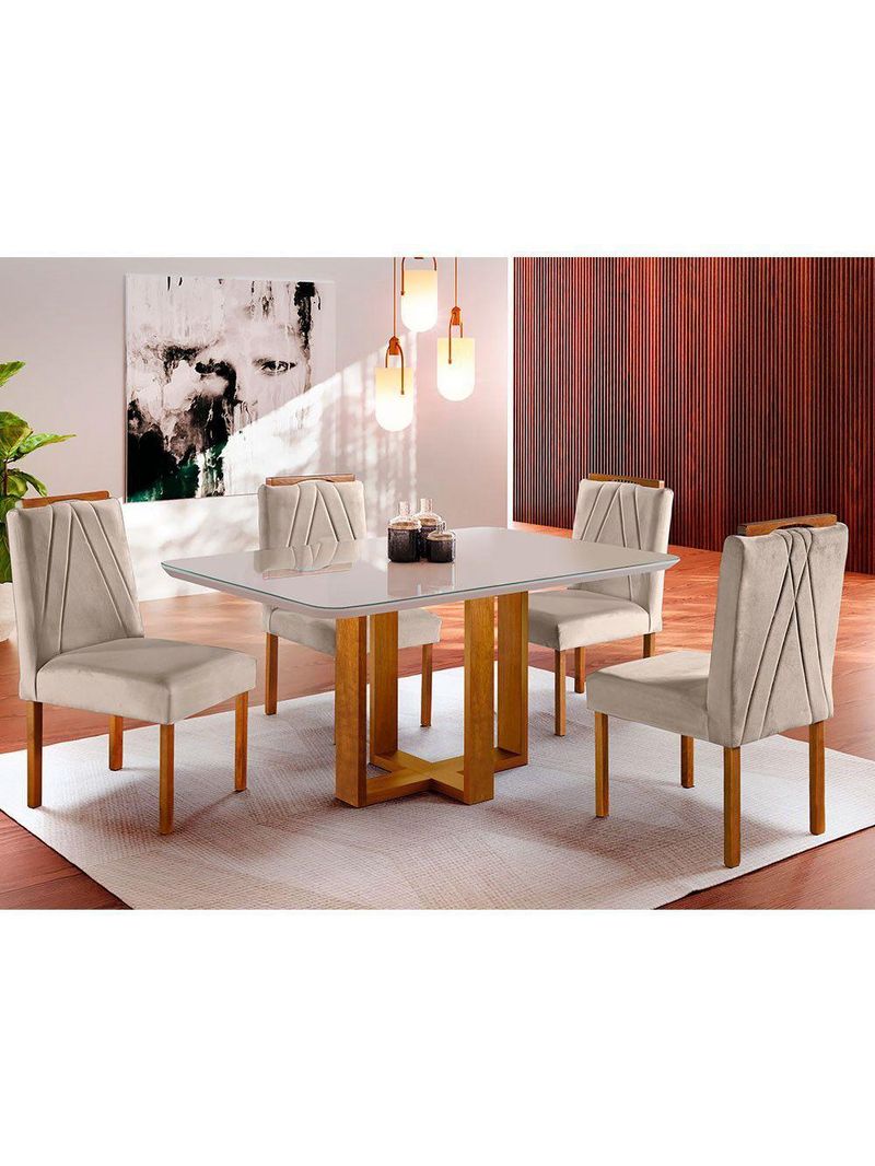Conjunto Sala de Jantar Mesa e 4 Cadeiras Berlim Bege - Móveis Mix Mel / Bege