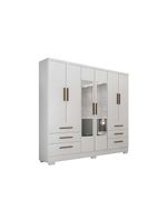 Guarda Roupa Solteiro 6 Portas e 6 Gavetas c/Espelho e Pés Encanto Branco - Novo Horizonte