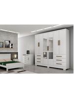 Guarda Roupa Solteiro 6 Portas e 6 Gavetas c/Espelho e Pés Encanto Branco - Novo Horizonte