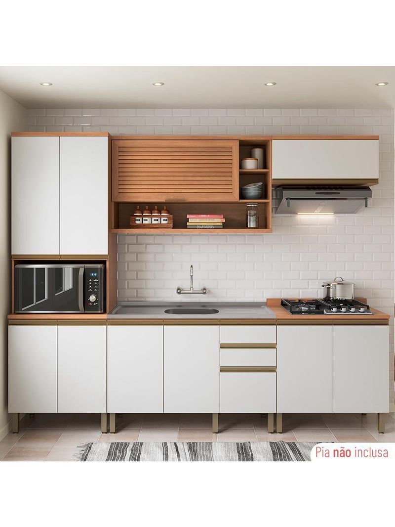 Cozinha Completa Thela Bárbara C/ Balcão De Pia Freijó/branco