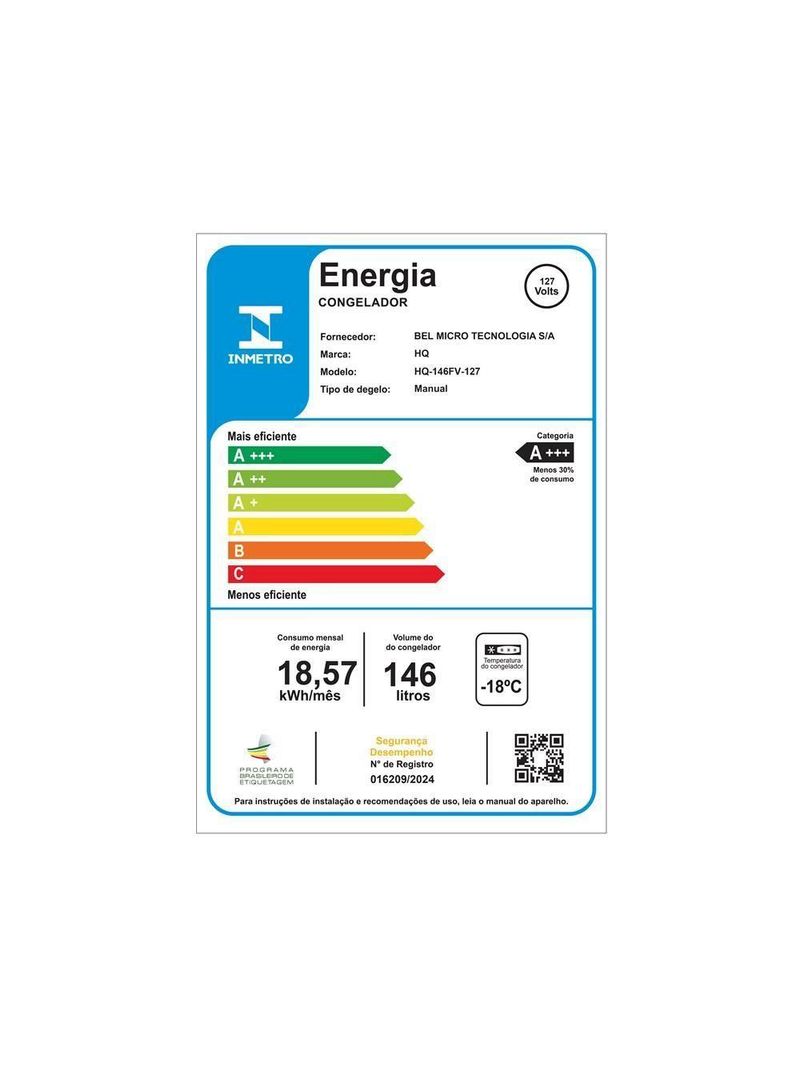 Freezer E Conservador Vertical HQ 146 Litros Branco HQ-146FV 127V